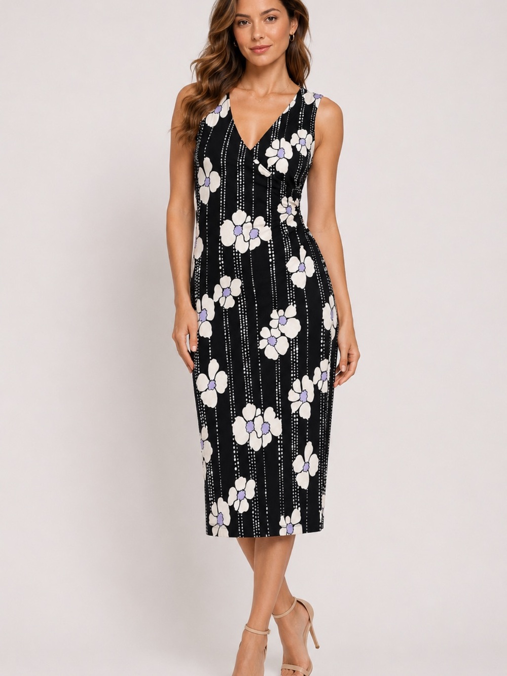F.L.P. Faith, Love, & Passion Black Floral V-Neck Midi Dress